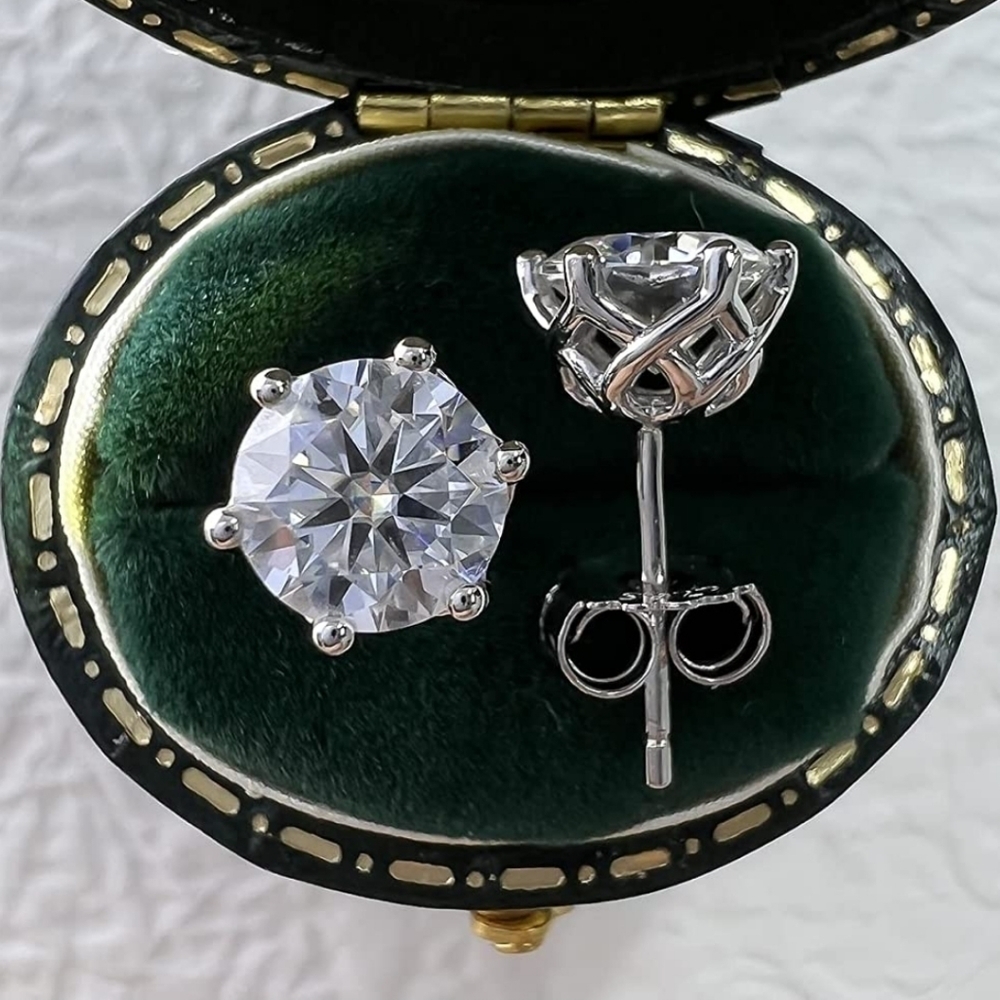 CERTIFIED 18k White Gold 2.0ct Brililant Round Diamond Stud Earrings Moissanite